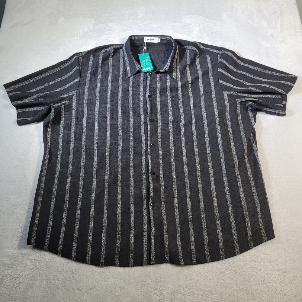 Vatpave Shirt Mens 3XL Black White Striped Button Down Short Sleeve Textured Top